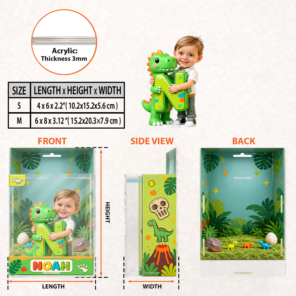 Dinosaur Alphabet Letter & Custom Photo - Personalized Kid Acrylic Display Box