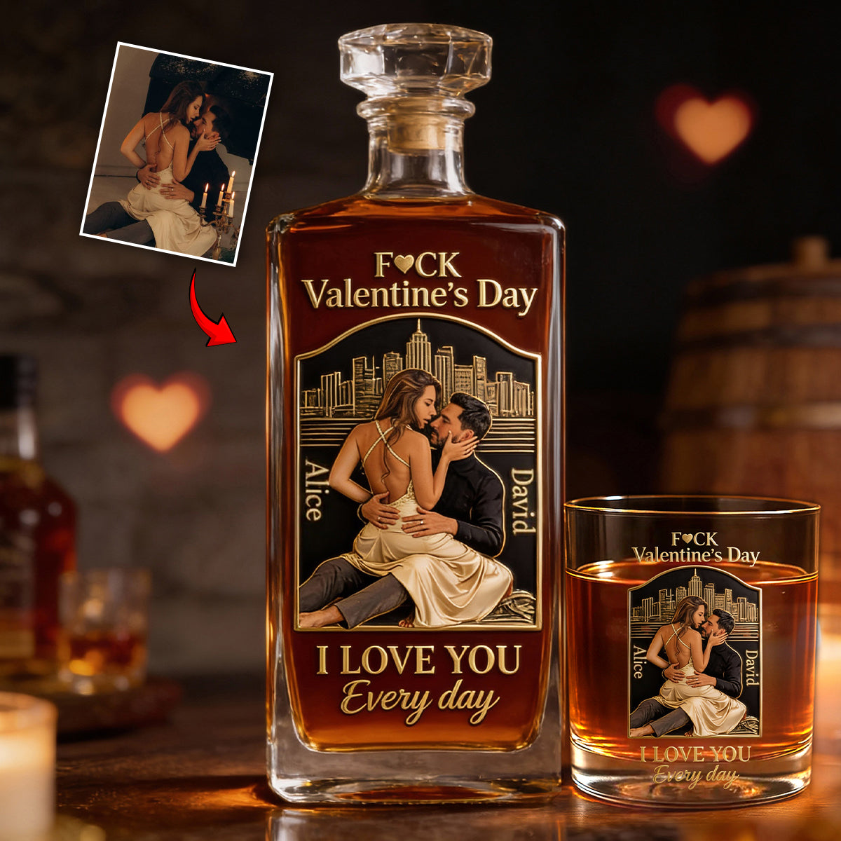 Ich liebe dich jeden Tag – Personalisiertes Whisky-Dekanter-Set für Paare