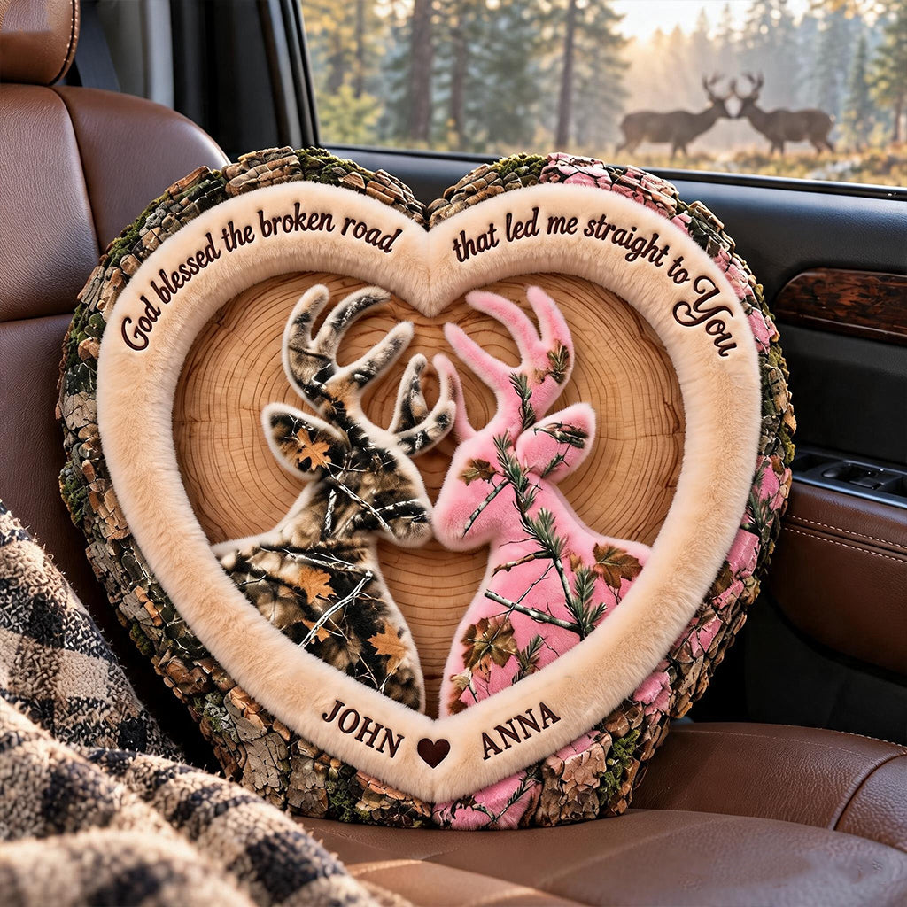 Camo Deer Couple Heart - Personalized Hunting Premium Faux Fur Pillow