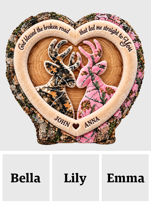 Camo Deer Couple Heart - Personalized Hunting Premium Faux Fur Pillow