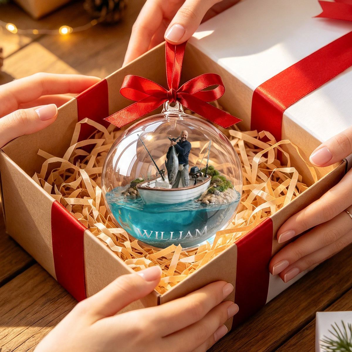 Fisherman Christmas - Personalized Fishing Acrylic Ball Ornament
