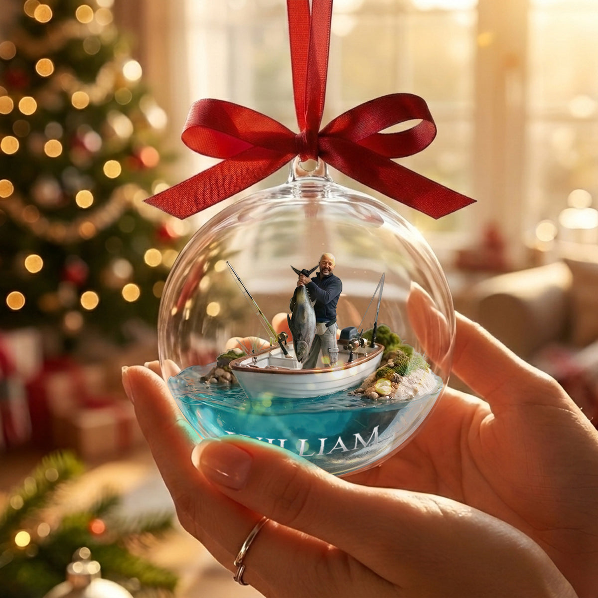 Fisherman Christmas - Personalized Fishing Acrylic Ball Ornament