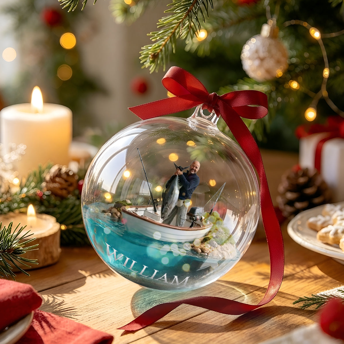 Fisherman Christmas - Personalized Fishing Acrylic Ball Ornament