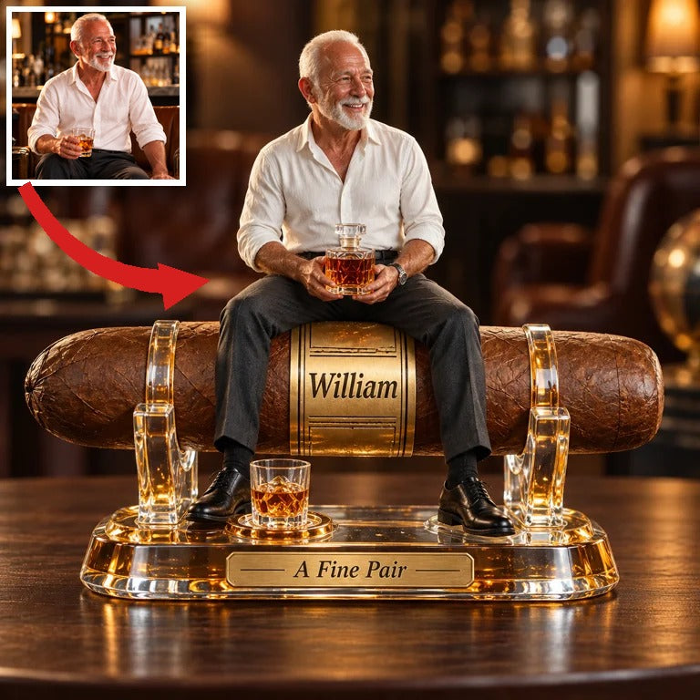 Personalized Whiskey Acrylic Plaque - Custom Photo Cigar Sculpture