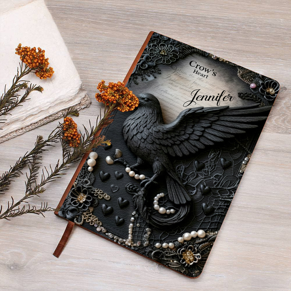 Crow's Heart – Personalisiertes Hexen-Lederjournal