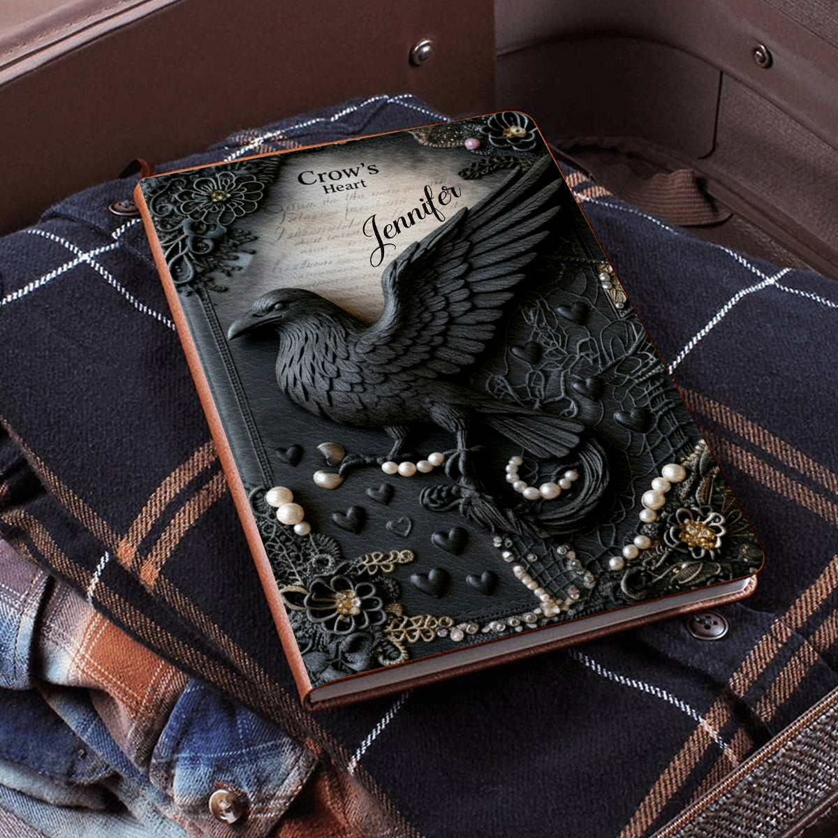 Crow's Heart – Personalisiertes Hexen-Lederjournal