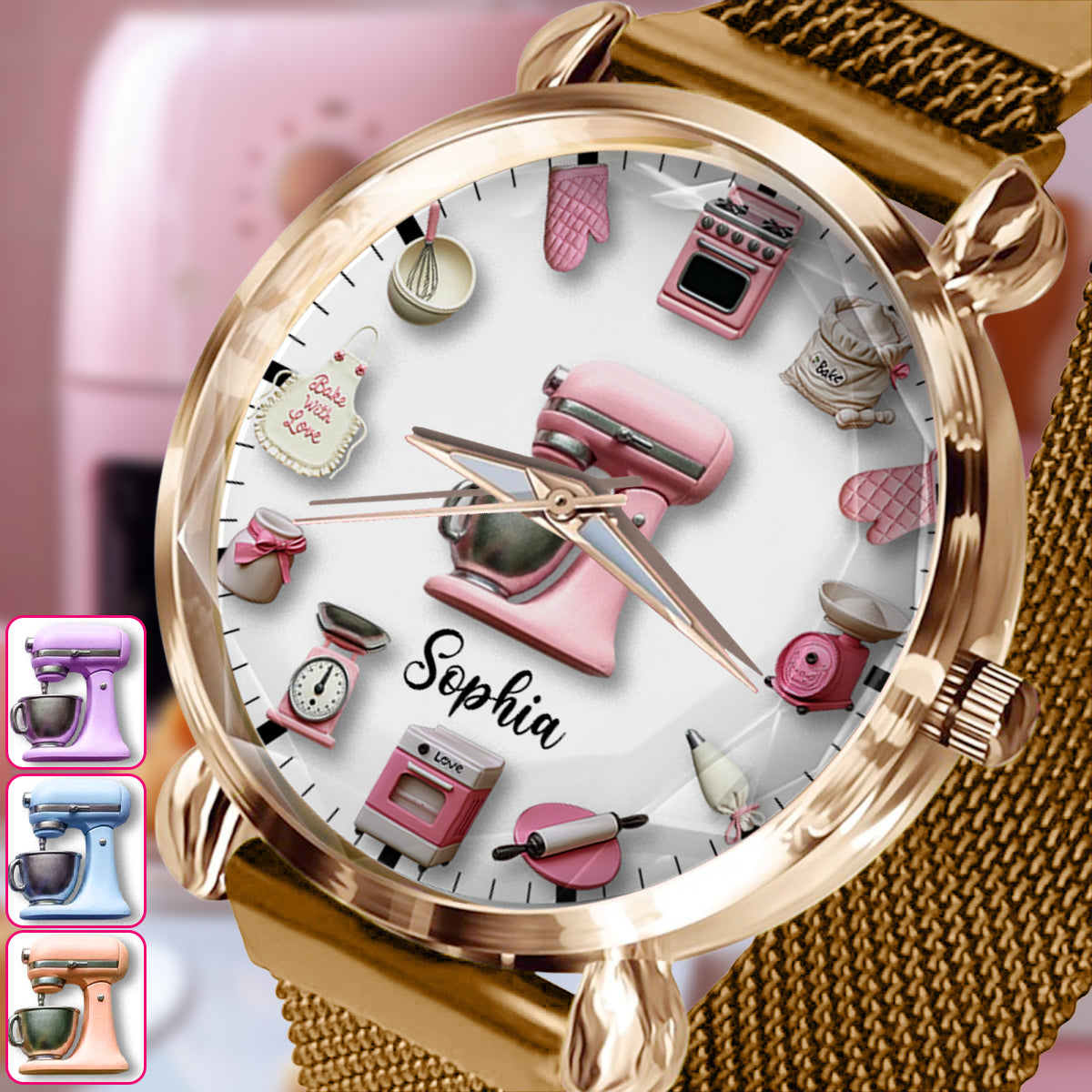 Love Baking - Personalisierte Damen-Bäcker-Handuhr 