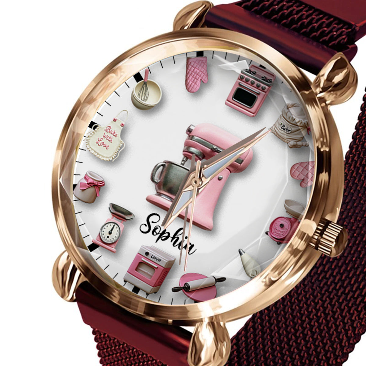 Love Baking - Personalisierte Damen-Bäcker-Handuhr 