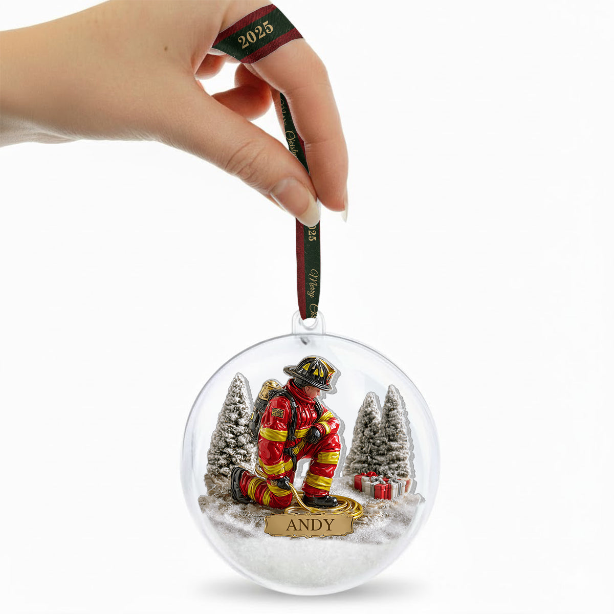 Proud Firefighter - Personalized Firefighter Snow Globe Ornament With Bow