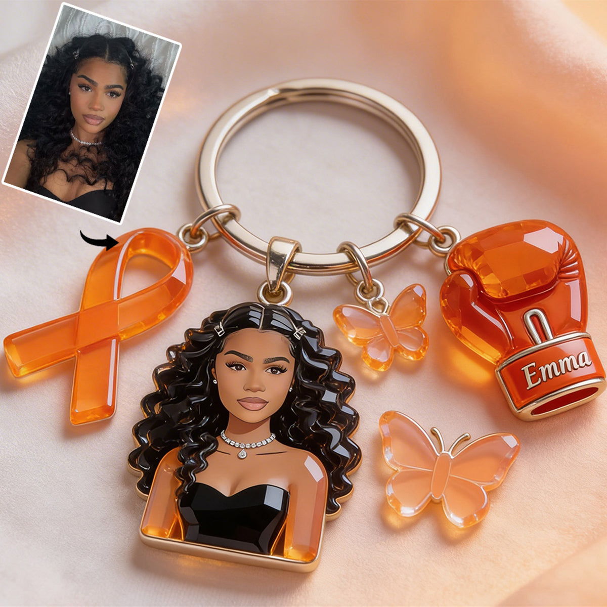 Glaube, Hoffnung, Liebe – Personalisierter Schlüsselanhänger mit Anhängern zur Sensibilisierung für Brustkrebs