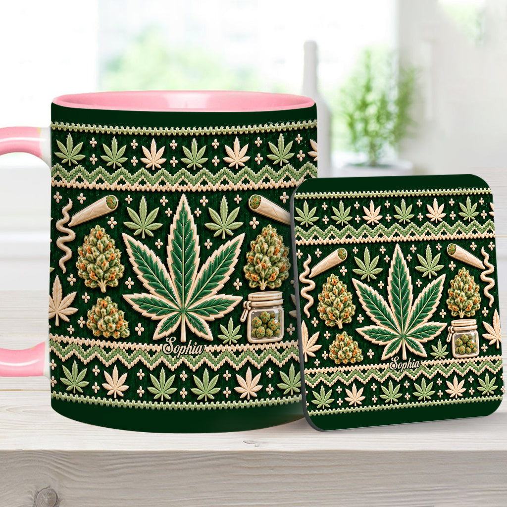 Ugly Pattern Magic Green Pink Leaf - Personalized Weed Accent Mug & Coaster