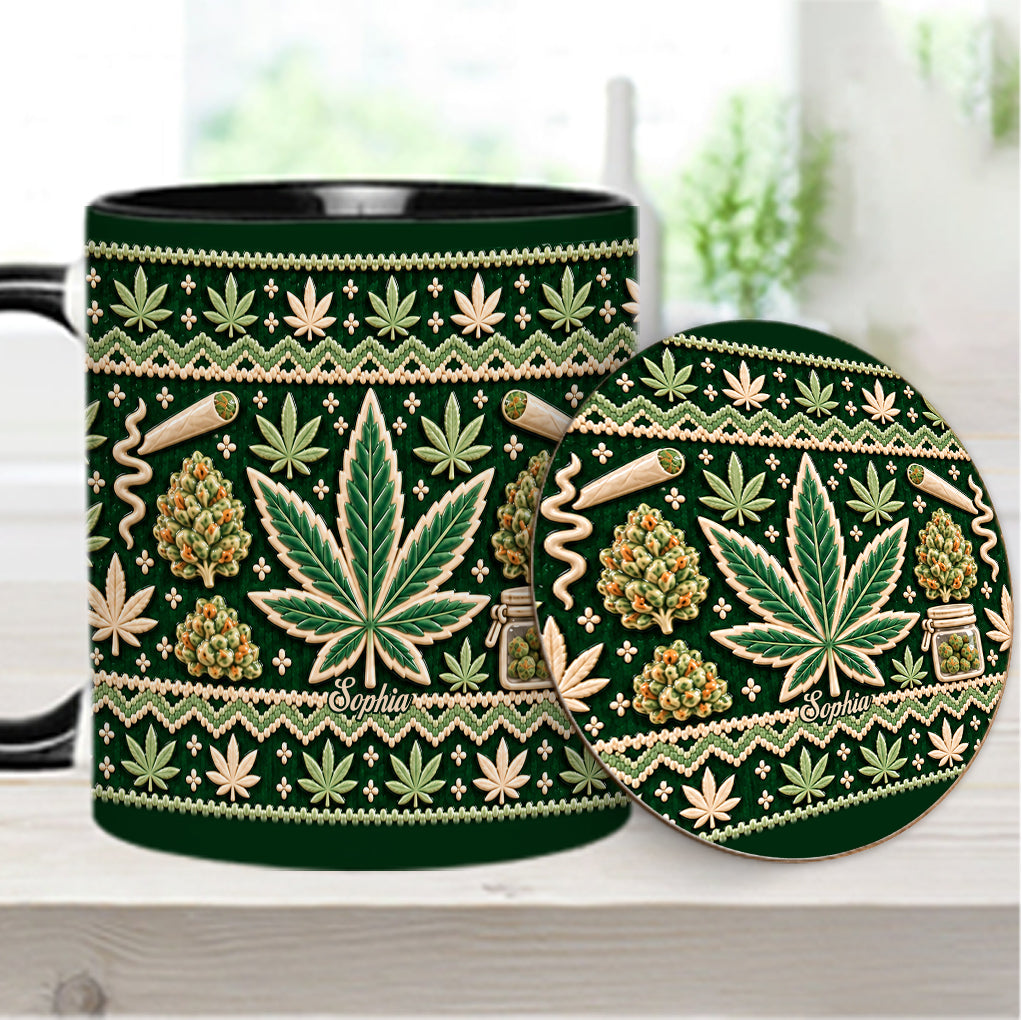Ugly Pattern Magic Green Pink Leaf - Personalized Weed Accent Mug & Coaster