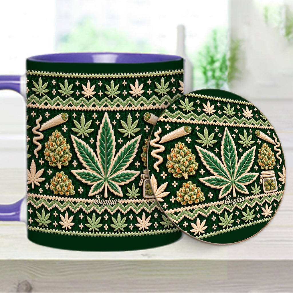 Ugly Pattern Magic Green Pink Leaf - Personalized Weed Accent Mug & Coaster
