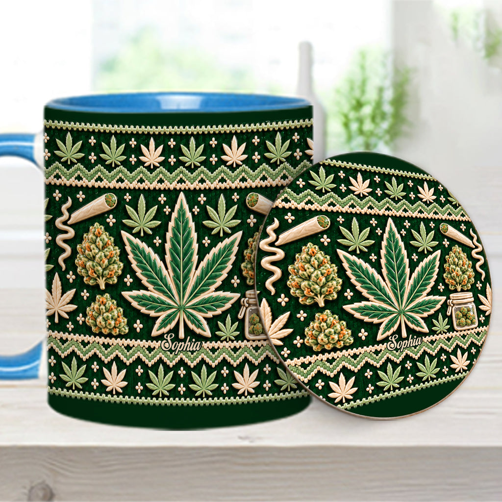 Ugly Pattern Magic Green Pink Leaf - Personalized Weed Accent Mug & Coaster