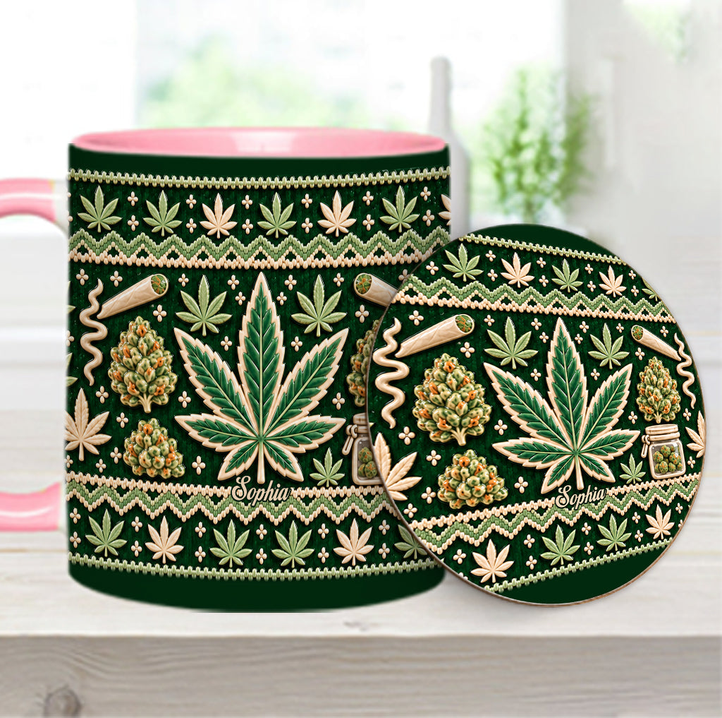 Ugly Pattern Magic Green Pink Leaf - Personalized Weed Accent Mug & Coaster