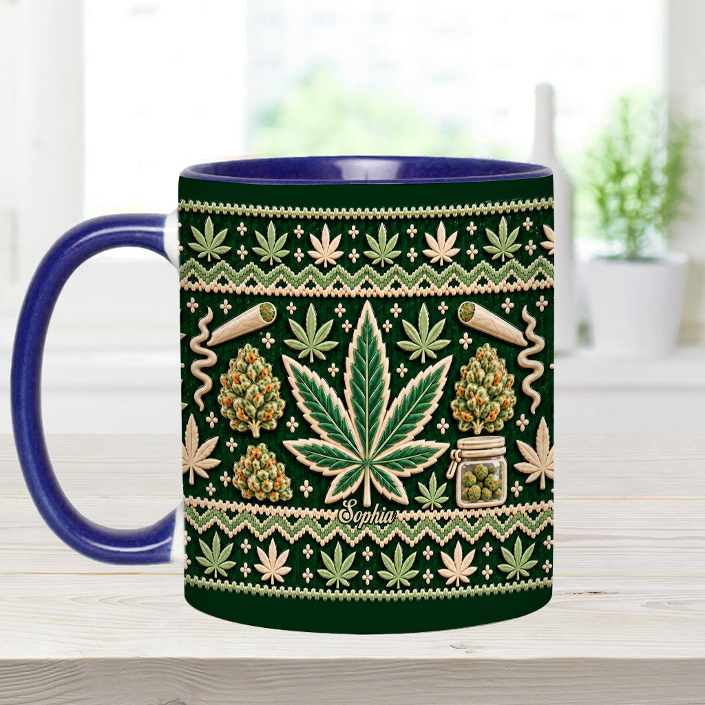 Ugly Pattern Magic Green Pink Leaf - Personalized Weed Accent Mug & Coaster