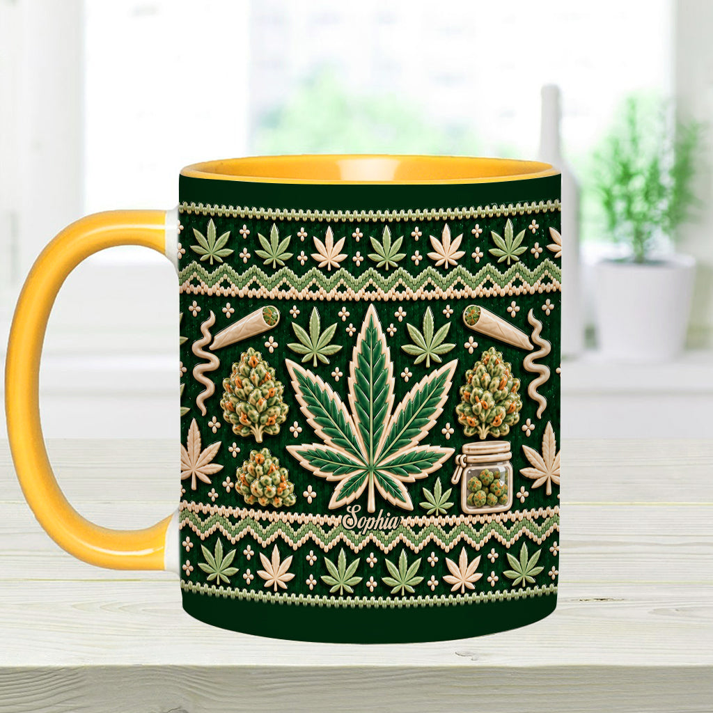 Ugly Pattern Magic Green Pink Leaf - Personalized Weed Accent Mug & Coaster