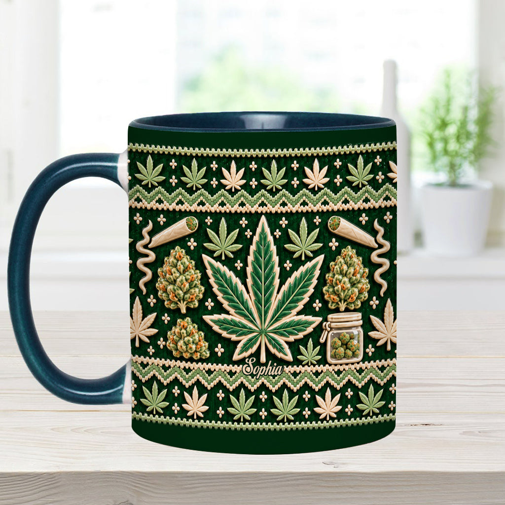 Ugly Pattern Magic Green Pink Leaf - Personalized Weed Accent Mug & Coaster