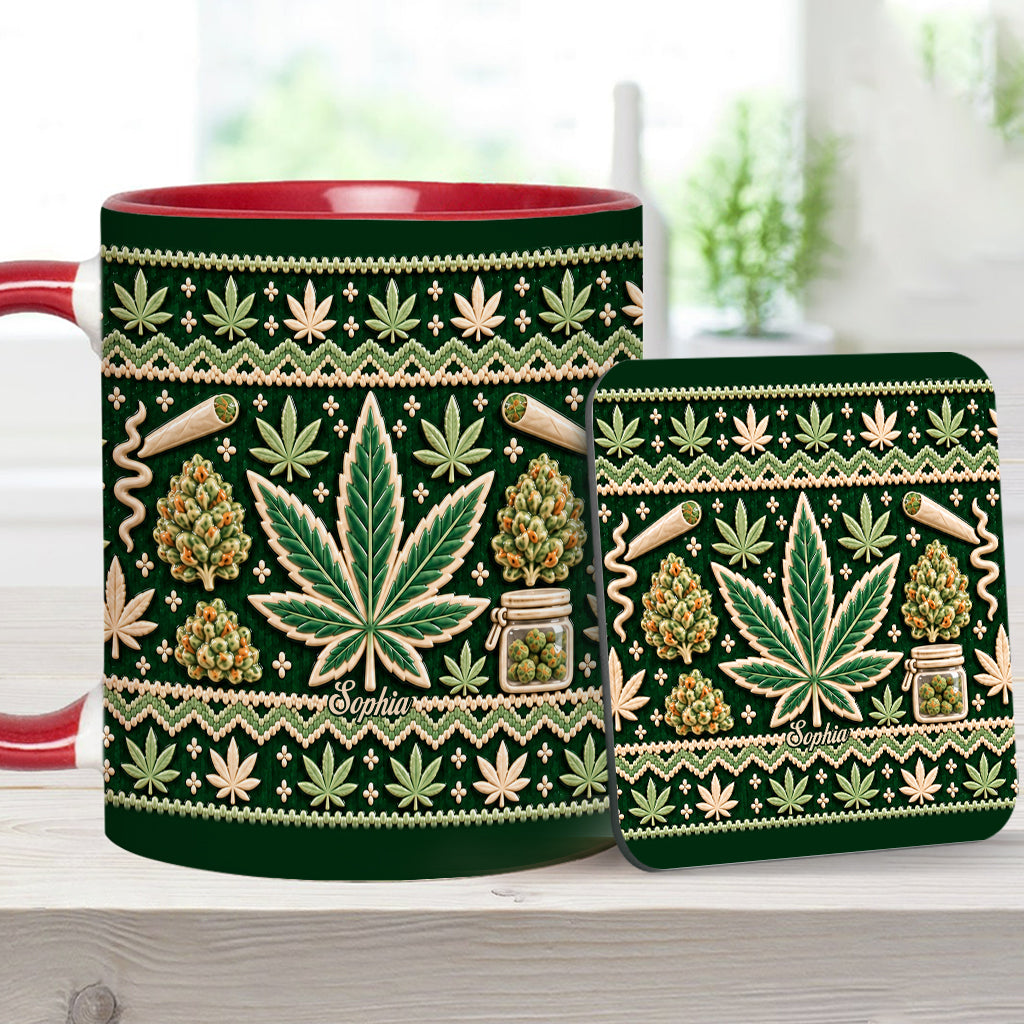 Ugly Pattern Magic Green Pink Leaf - Personalized Weed Accent Mug & Coaster