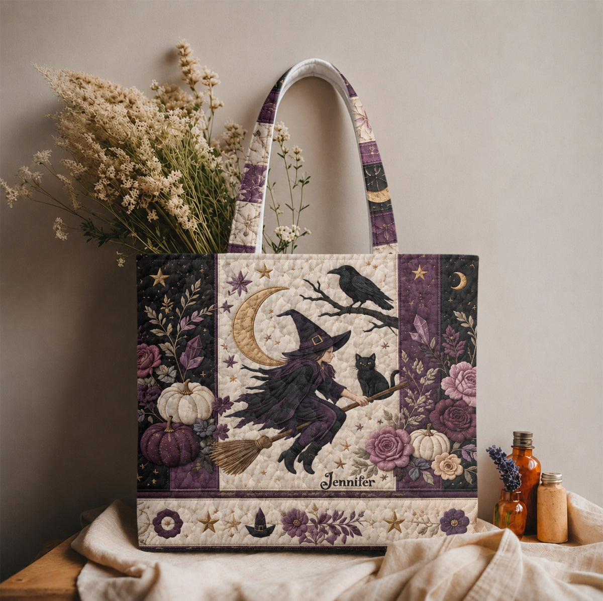 Personalisierte Hexen-Tasche mit Mondmotiv - Gepolsterte Tragetasche