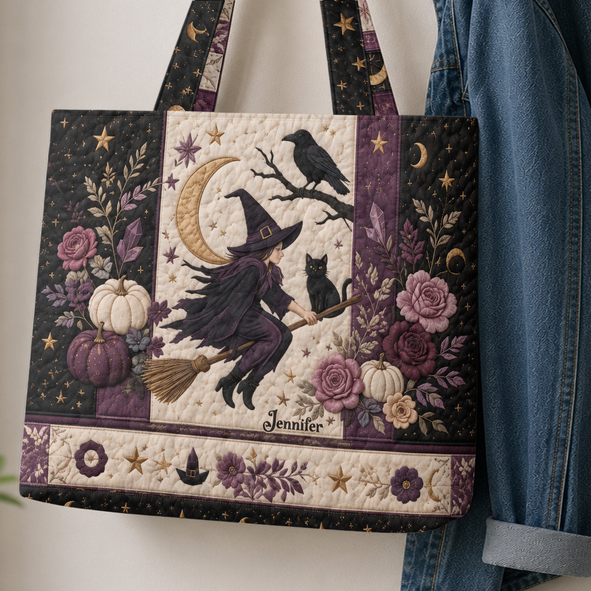 Personalisierte Hexen-Tasche mit Mondmotiv - Gepolsterte Tragetasche