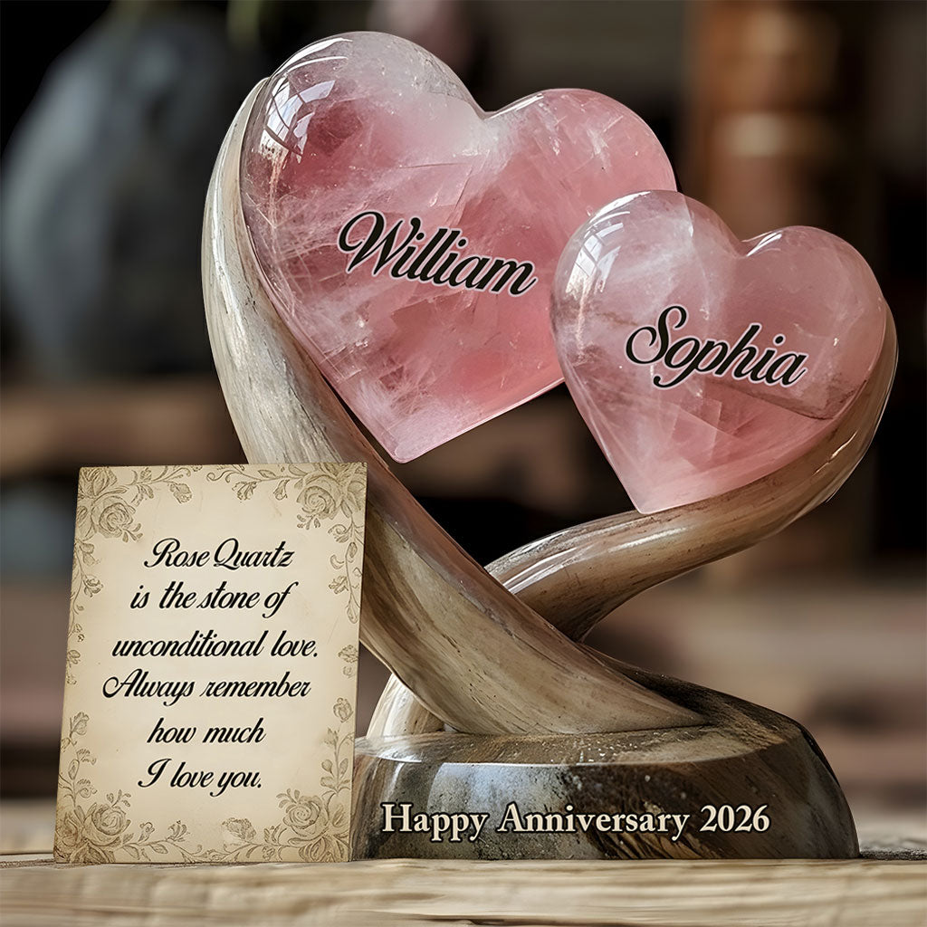 Rosenquarz-Stil – Jubiläumsgeschenk, Valentinstagsgeschenk, Geschenk der bedingungslosen Liebe – personalisierte Acrylplakette in individueller Form für Paare