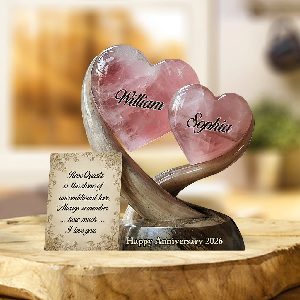 Rosenquarz-Stil – Jubiläumsgeschenk, Valentinstagsgeschenk, Geschenk der bedingungslosen Liebe – personalisierte Acrylplakette in individueller Form für Paare