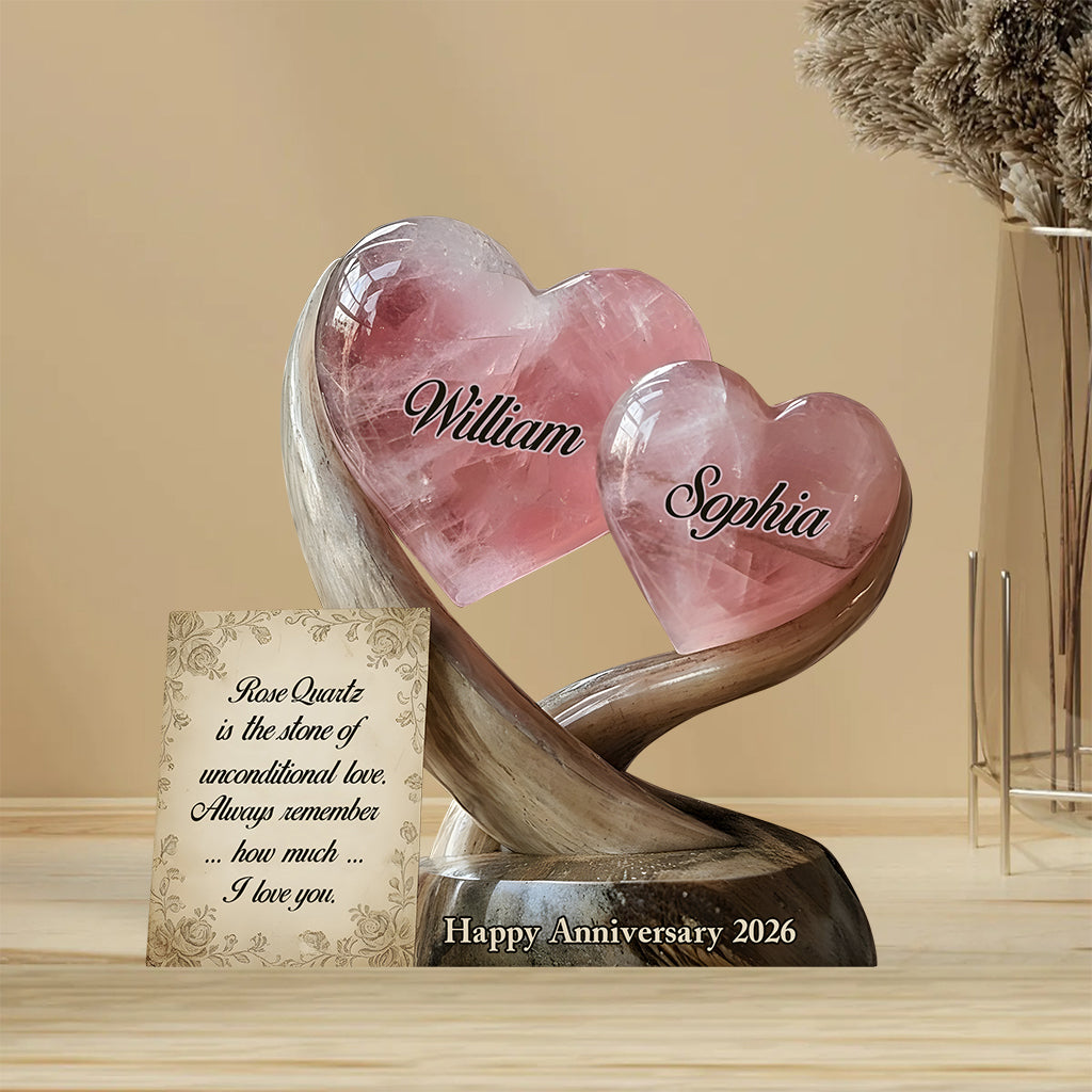 Rosenquarz-Stil – Jubiläumsgeschenk, Valentinstagsgeschenk, Geschenk der bedingungslosen Liebe – personalisierte Acrylplakette in individueller Form für Paare
