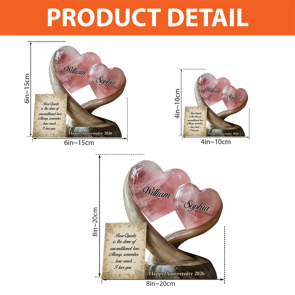 Rosenquarz-Stil – Jubiläumsgeschenk, Valentinstagsgeschenk, Geschenk der bedingungslosen Liebe – personalisierte Acrylplakette in individueller Form für Paare