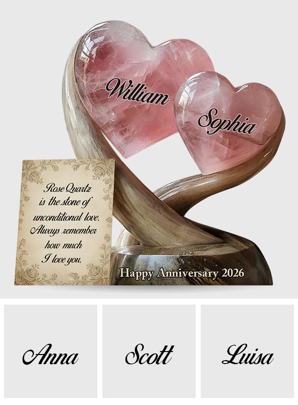 Rosenquarz-Stil – Jubiläumsgeschenk, Valentinstagsgeschenk, Geschenk der bedingungslosen Liebe – personalisierte Acrylplakette in individueller Form für Paare