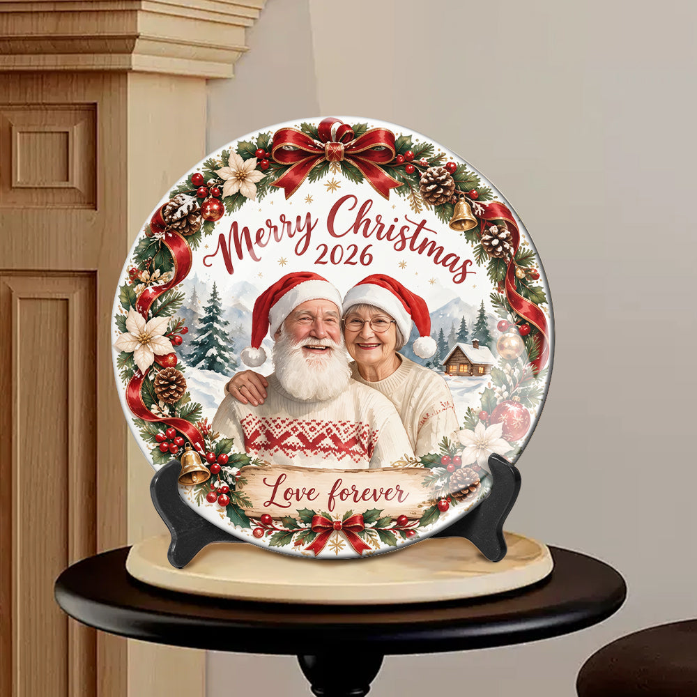 Christmas Gift Idea, Christmas Decor - Personalized Couple Ceramic Round Plate