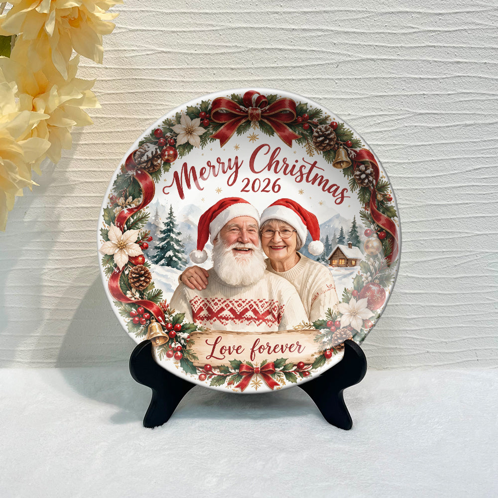 Christmas Gift Idea, Christmas Decor - Personalized Couple Ceramic Round Plate