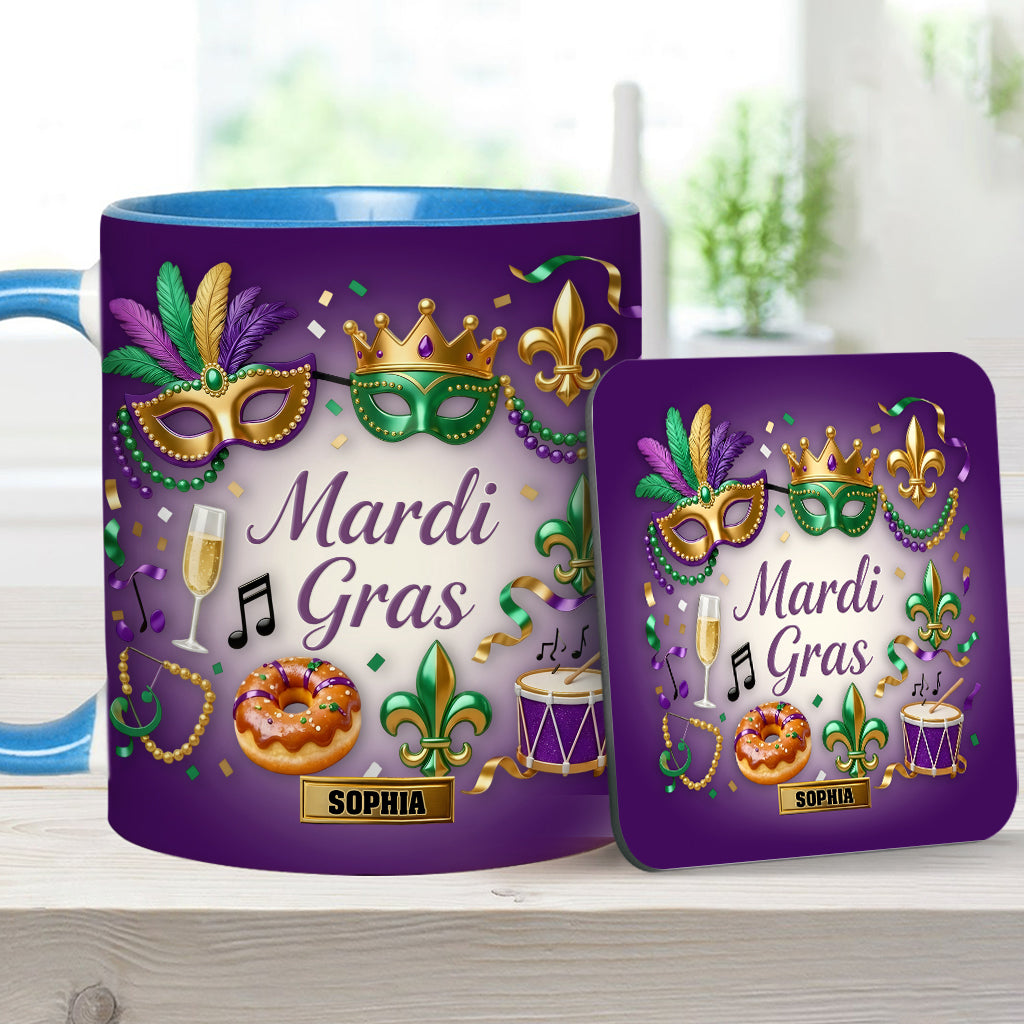 Happy Mardi Gras - Personalized Mardi Gras Accent Mug & Coaster