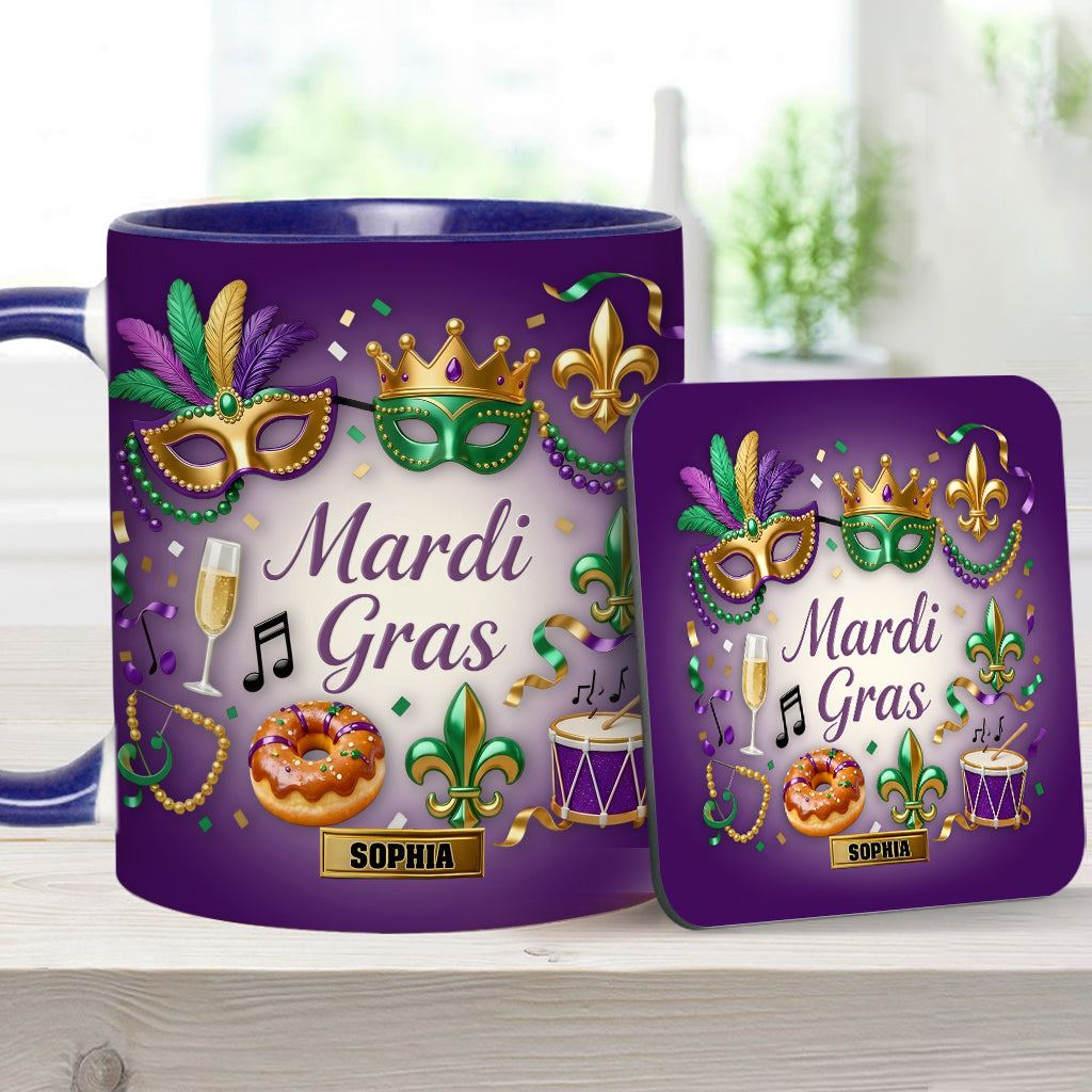 Happy Mardi Gras - Personalized Mardi Gras Accent Mug & Coaster