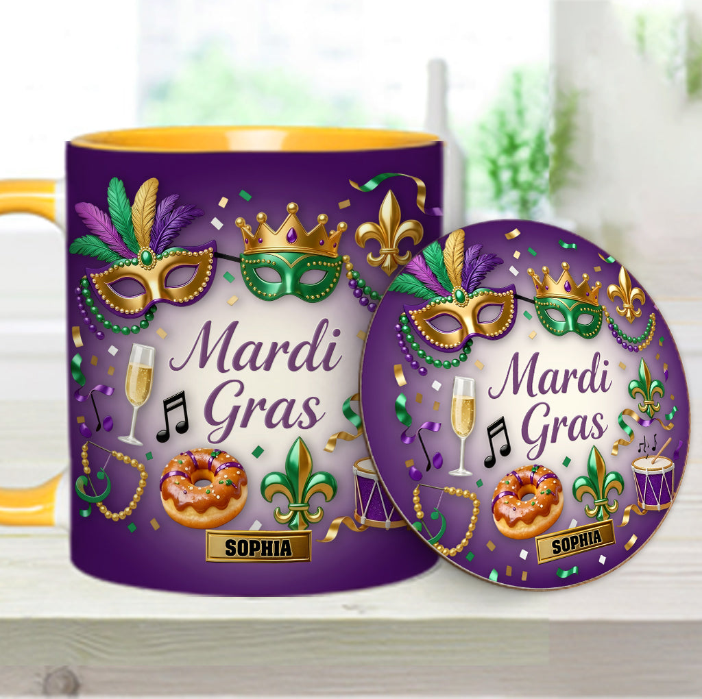 Happy Mardi Gras - Personalized Mardi Gras Accent Mug & Coaster