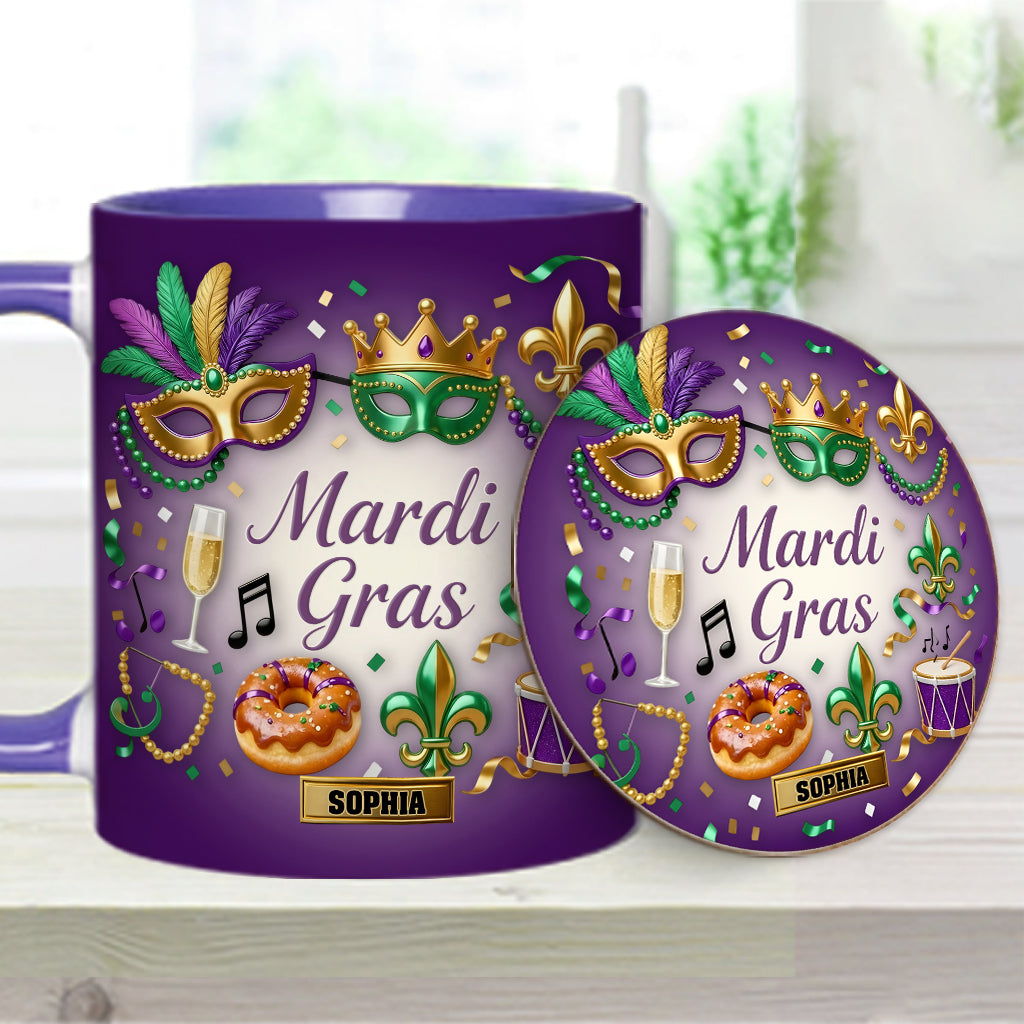 Happy Mardi Gras - Personalized Mardi Gras Accent Mug & Coaster