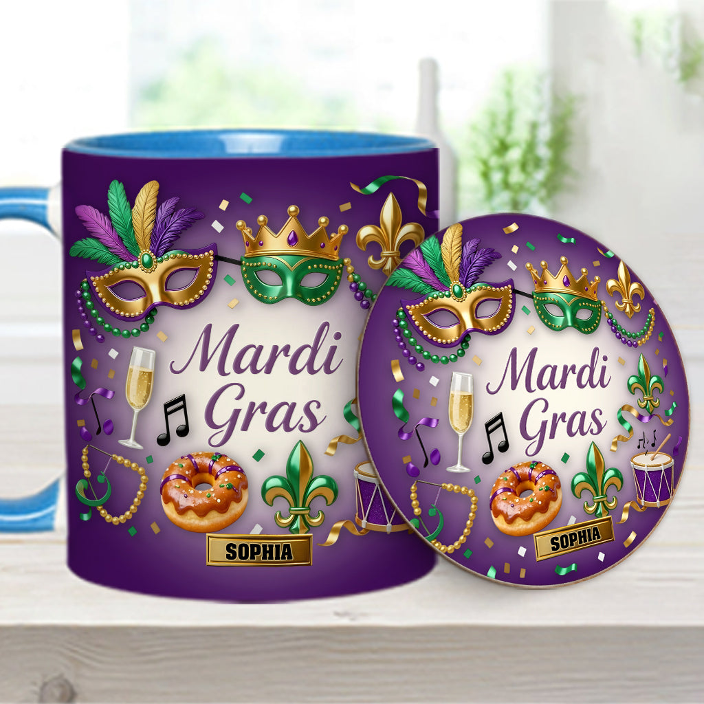 Happy Mardi Gras - Personalized Mardi Gras Accent Mug & Coaster