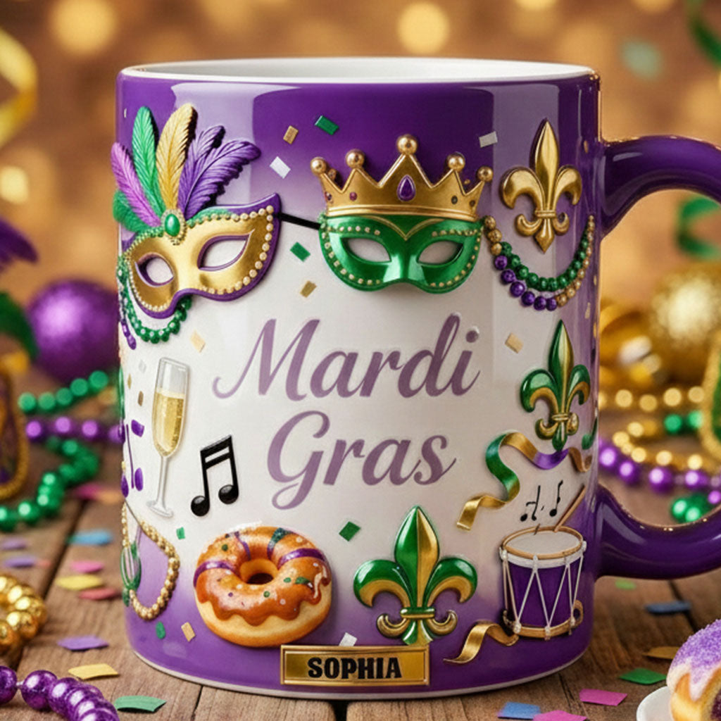 Happy Mardi Gras - Personalized Mardi Gras Accent Mug & Coaster