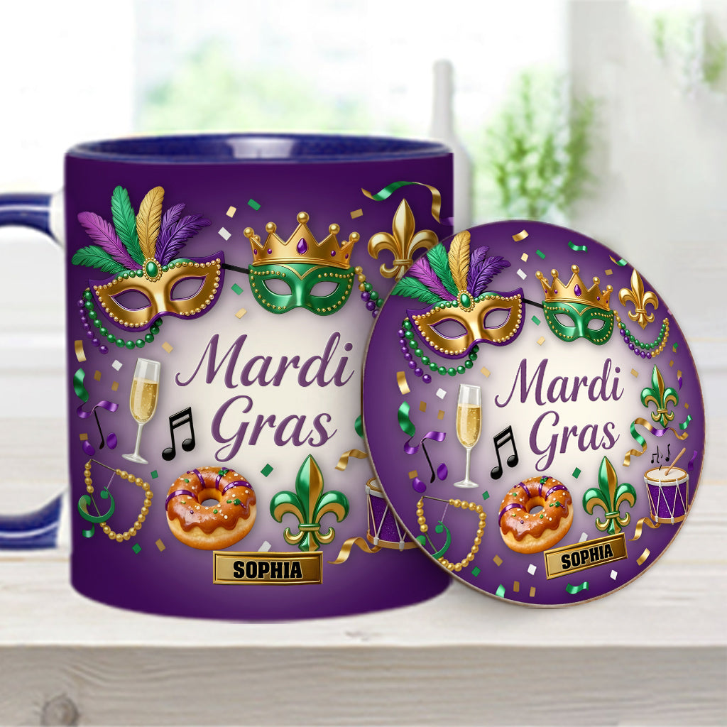 Happy Mardi Gras - Personalized Mardi Gras Accent Mug & Coaster