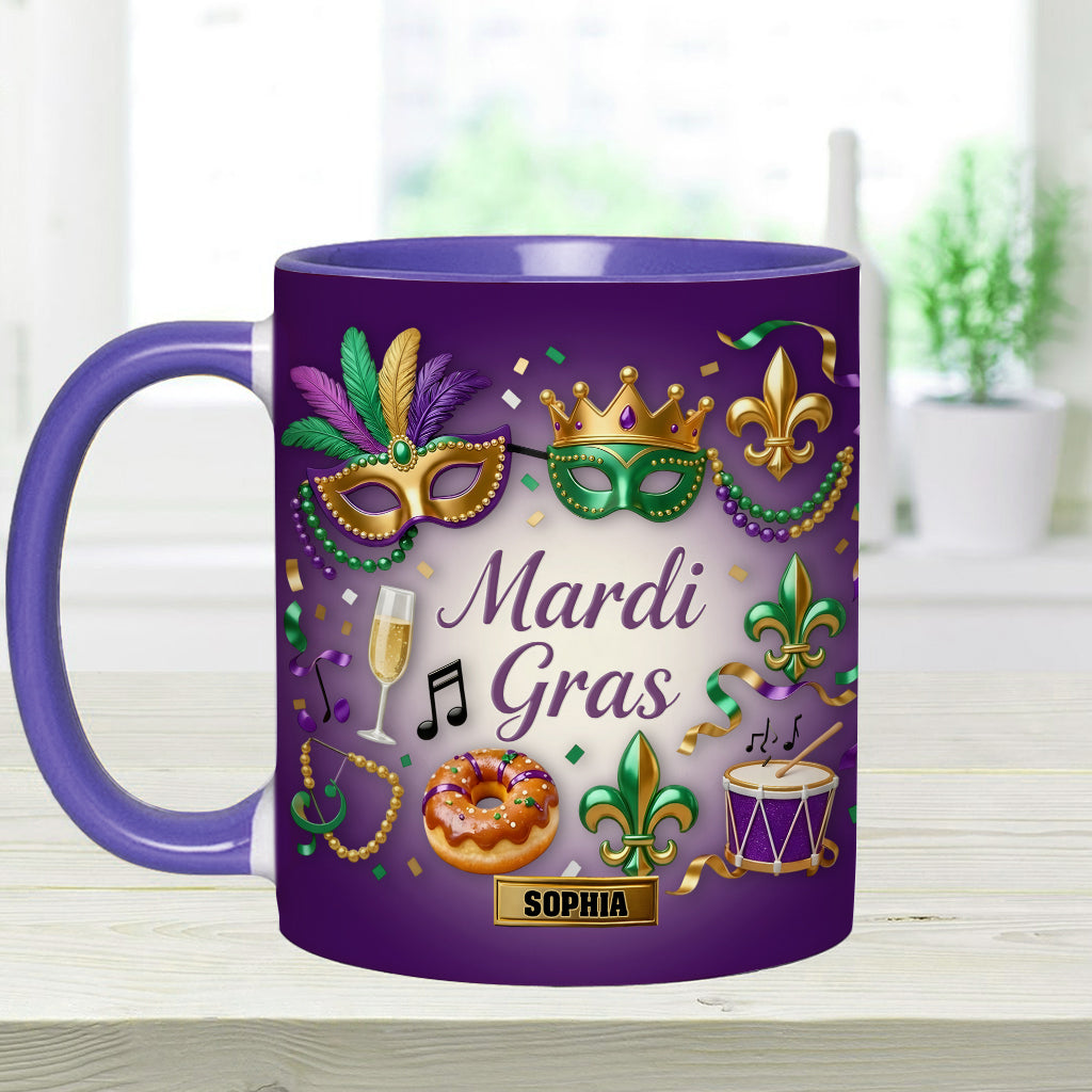 Happy Mardi Gras - Personalized Mardi Gras Accent Mug & Coaster