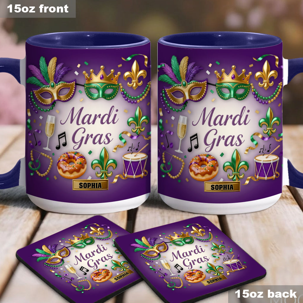 Happy Mardi Gras - Personalized Mardi Gras Accent Mug & Coaster