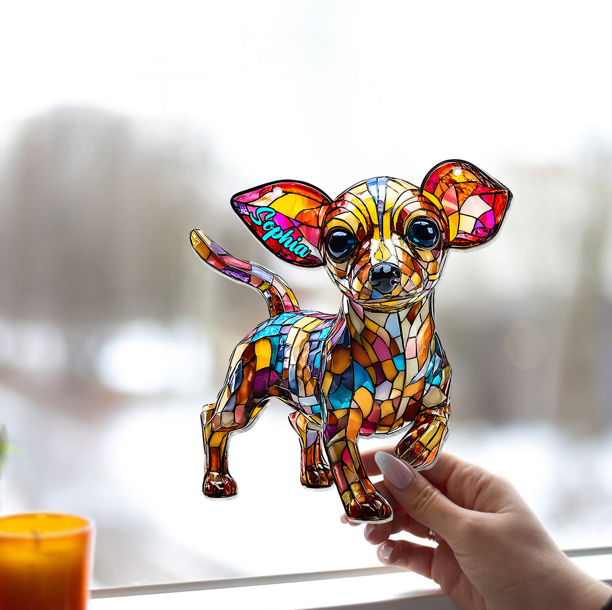 Niedlicher Chihuahua – Personalisierter Chihuahua-Fensterhänger als Sonnenfänger 