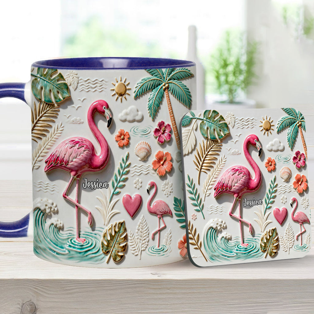 Flamingo-Liebe – Personalisierte Tasse und Untersetzer mit Flamingo-Motiv