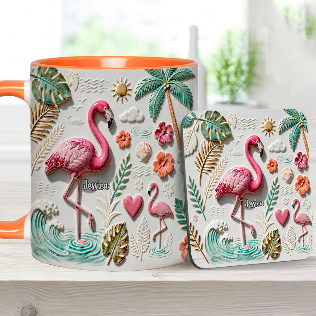 Flamingo-Liebe – Personalisierte Tasse und Untersetzer mit Flamingo-Motiv