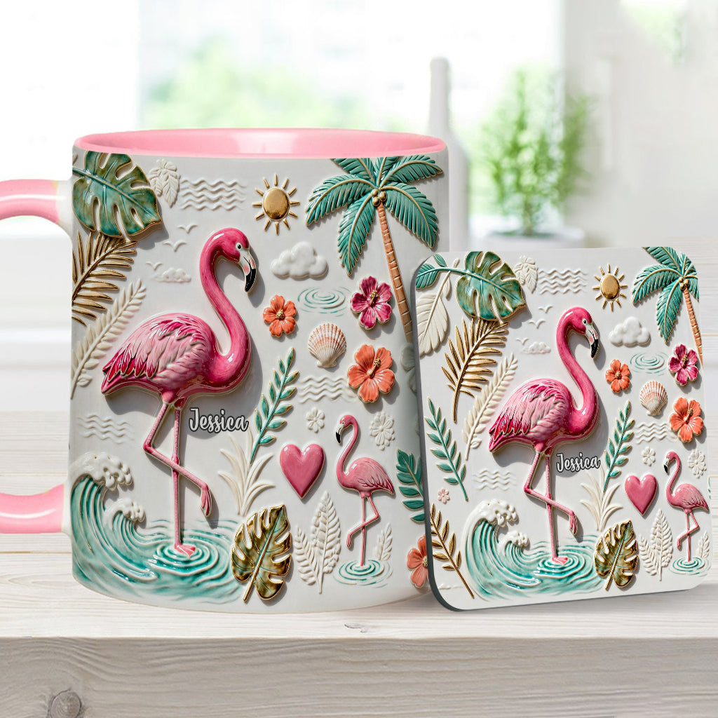 Flamingo-Liebe – Personalisierte Tasse und Untersetzer mit Flamingo-Motiv