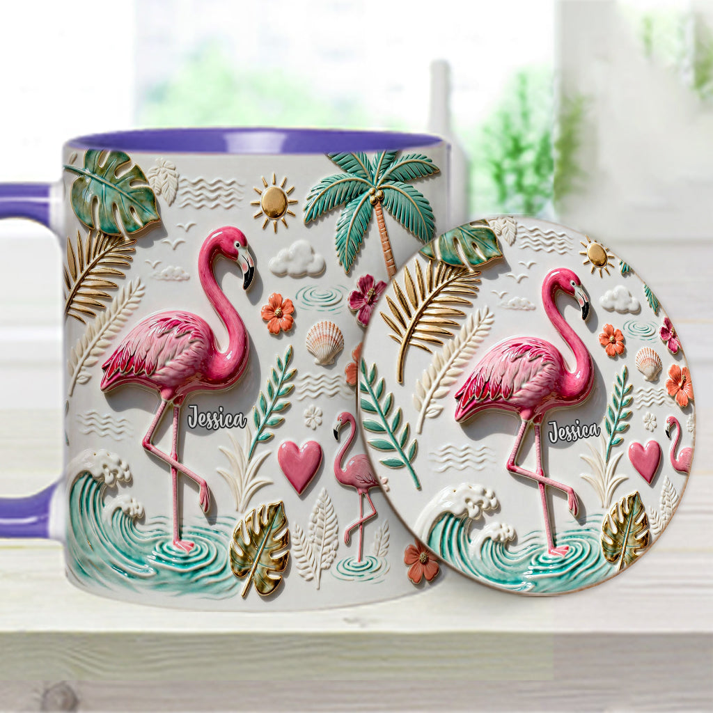 Flamingo-Liebe – Personalisierte Tasse und Untersetzer mit Flamingo-Motiv