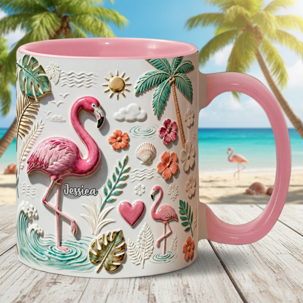Flamingo-Liebe – Personalisierte Tasse und Untersetzer mit Flamingo-Motiv