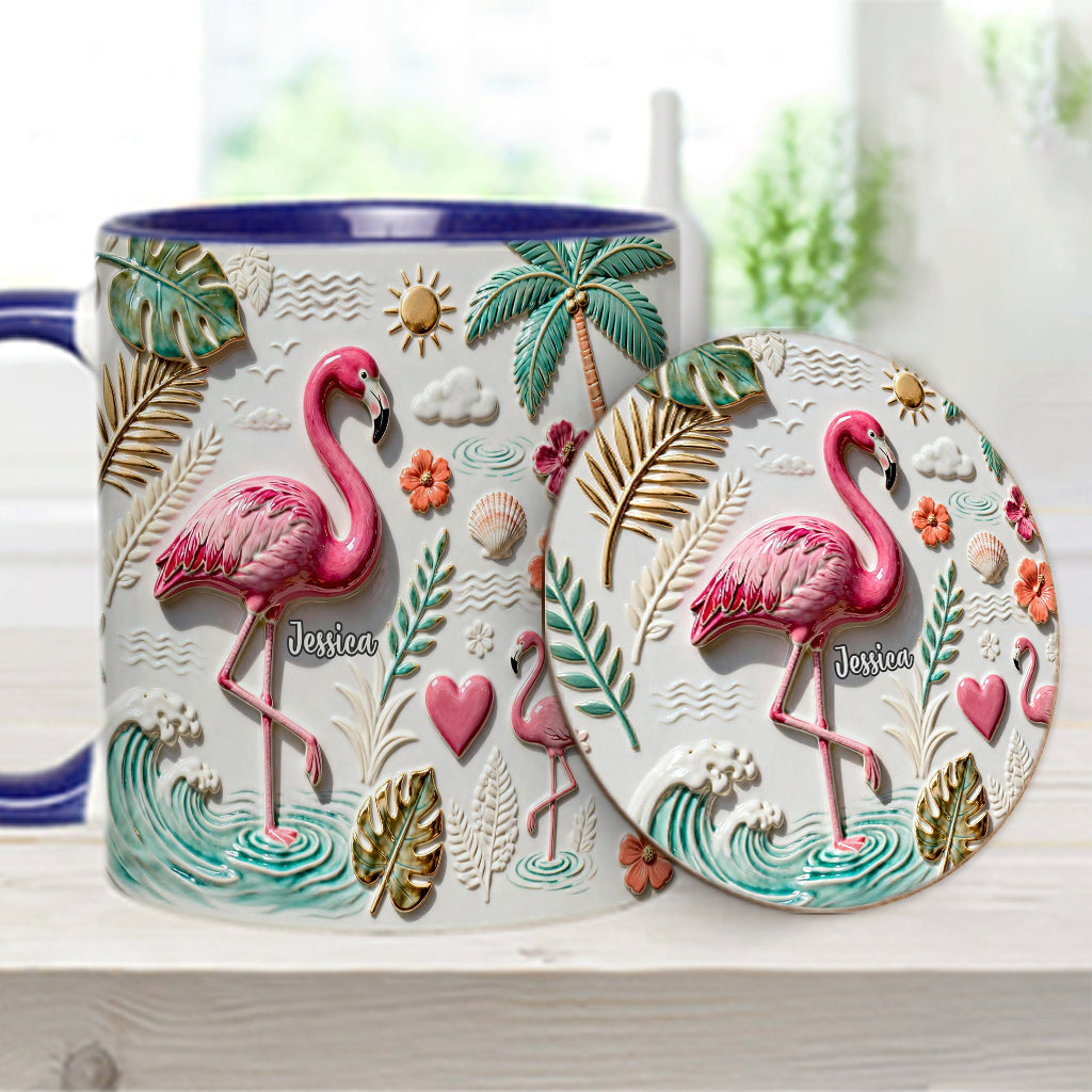 Flamingo-Liebe – Personalisierte Tasse und Untersetzer mit Flamingo-Motiv