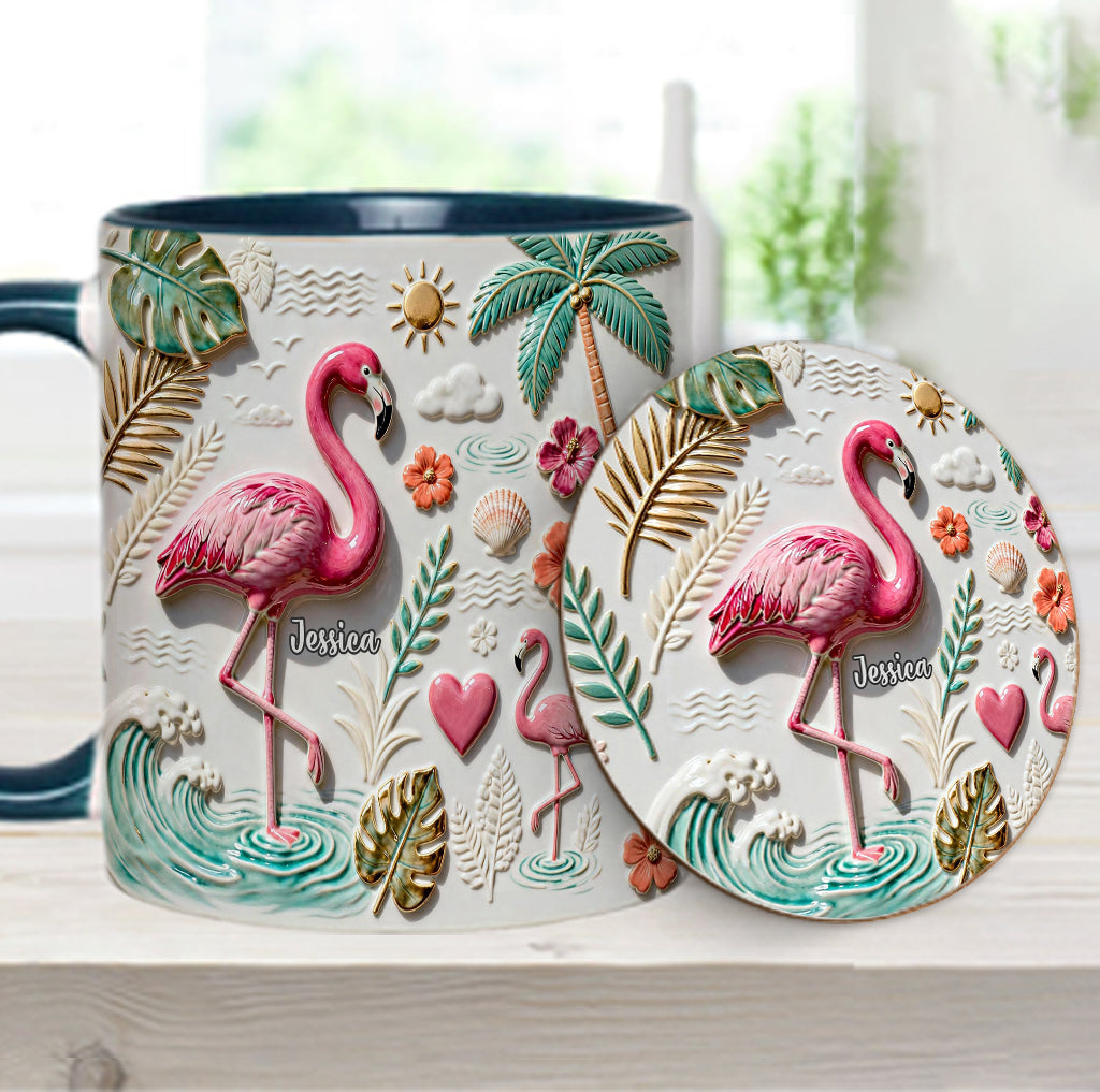 Flamingo-Liebe – Personalisierte Tasse und Untersetzer mit Flamingo-Motiv