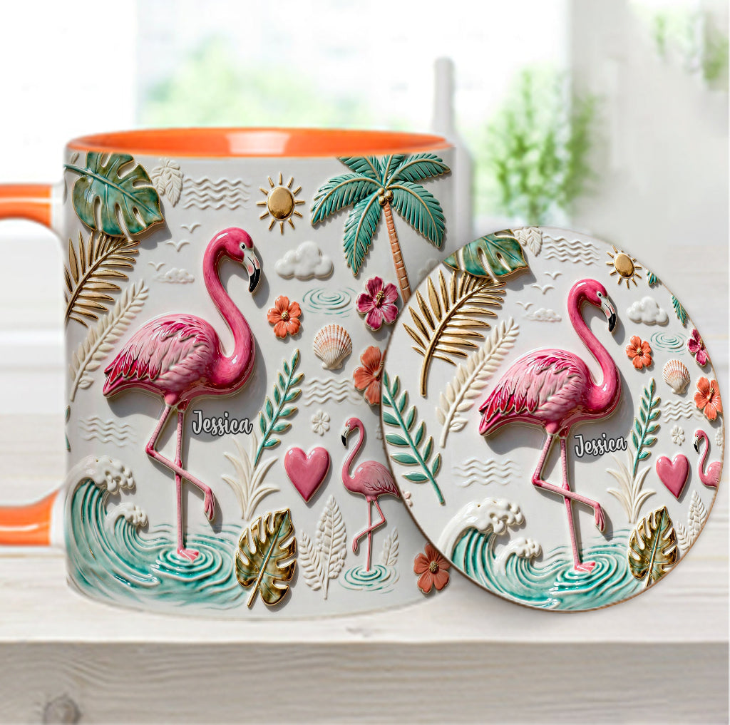 Flamingo-Liebe – Personalisierte Tasse und Untersetzer mit Flamingo-Motiv